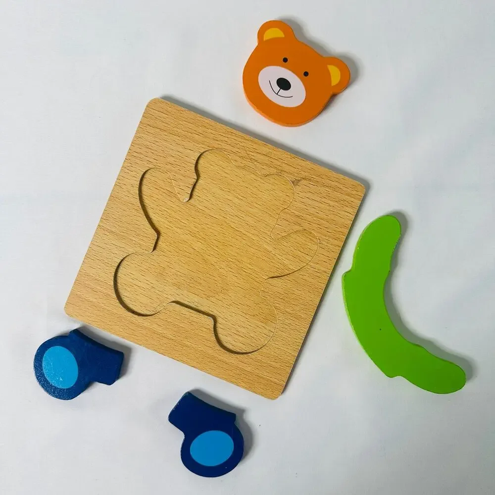 Vintage Teddy Bear Color Block Small Chunky Wooden Puzzle
